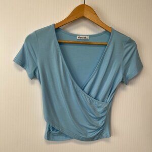 Vetior Blouse Women Small Modal Faux Wrap Stretch Crop Shirt Work Party Core Ne